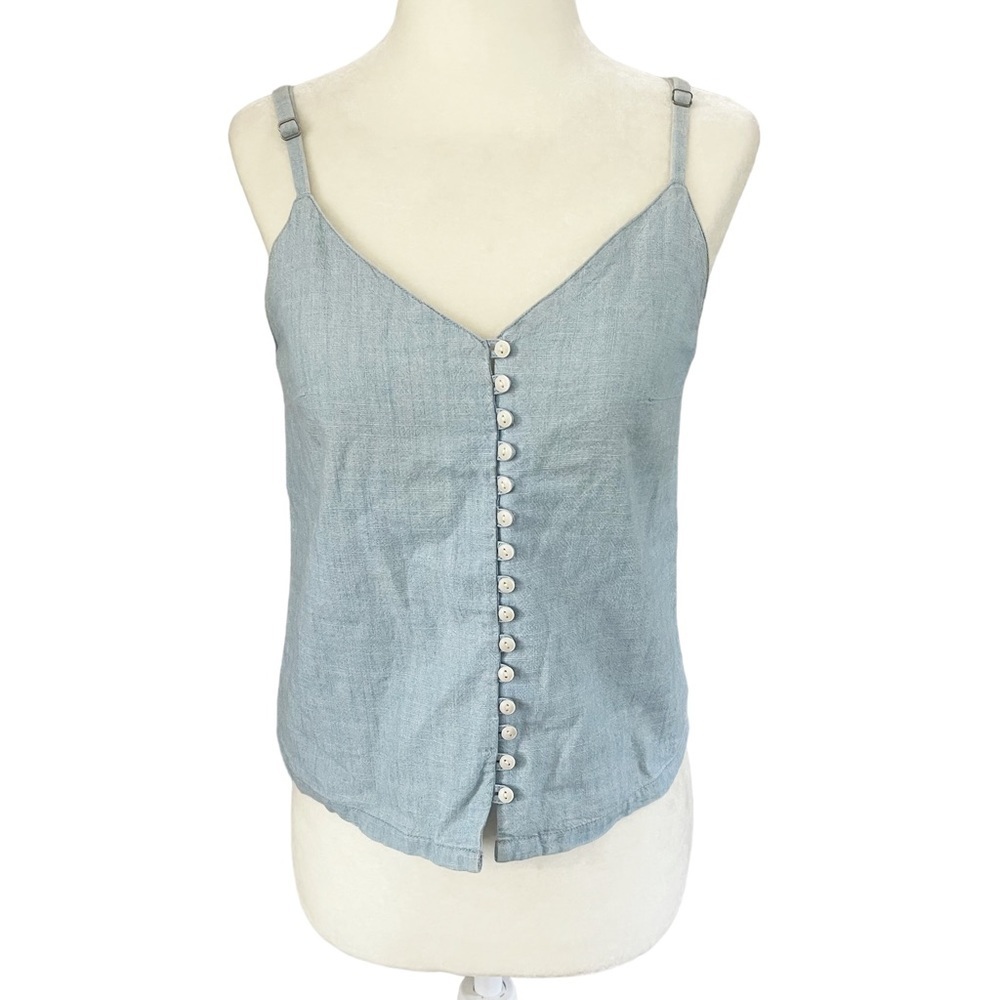 Madewell Womans Denim Button Down Tank Top Cami Adjustable Straps Size 00.